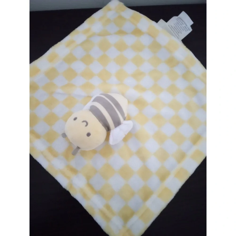 Lucky moon Bumble Bee Baby Lovey Security Blanket Yellow White‎ Checkered Plush